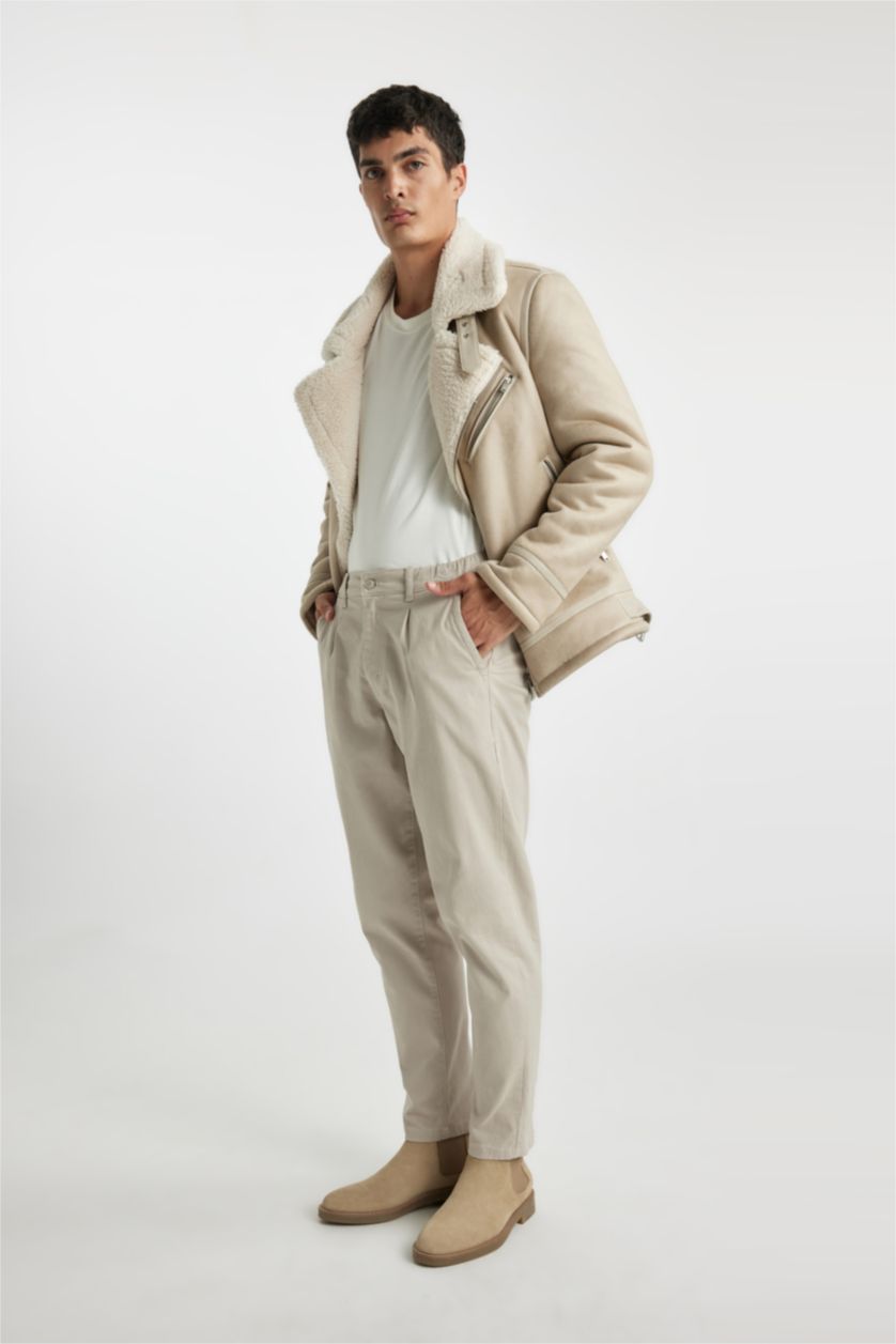 رجال اللون الرملي بنطلون سادة كاروت فيت