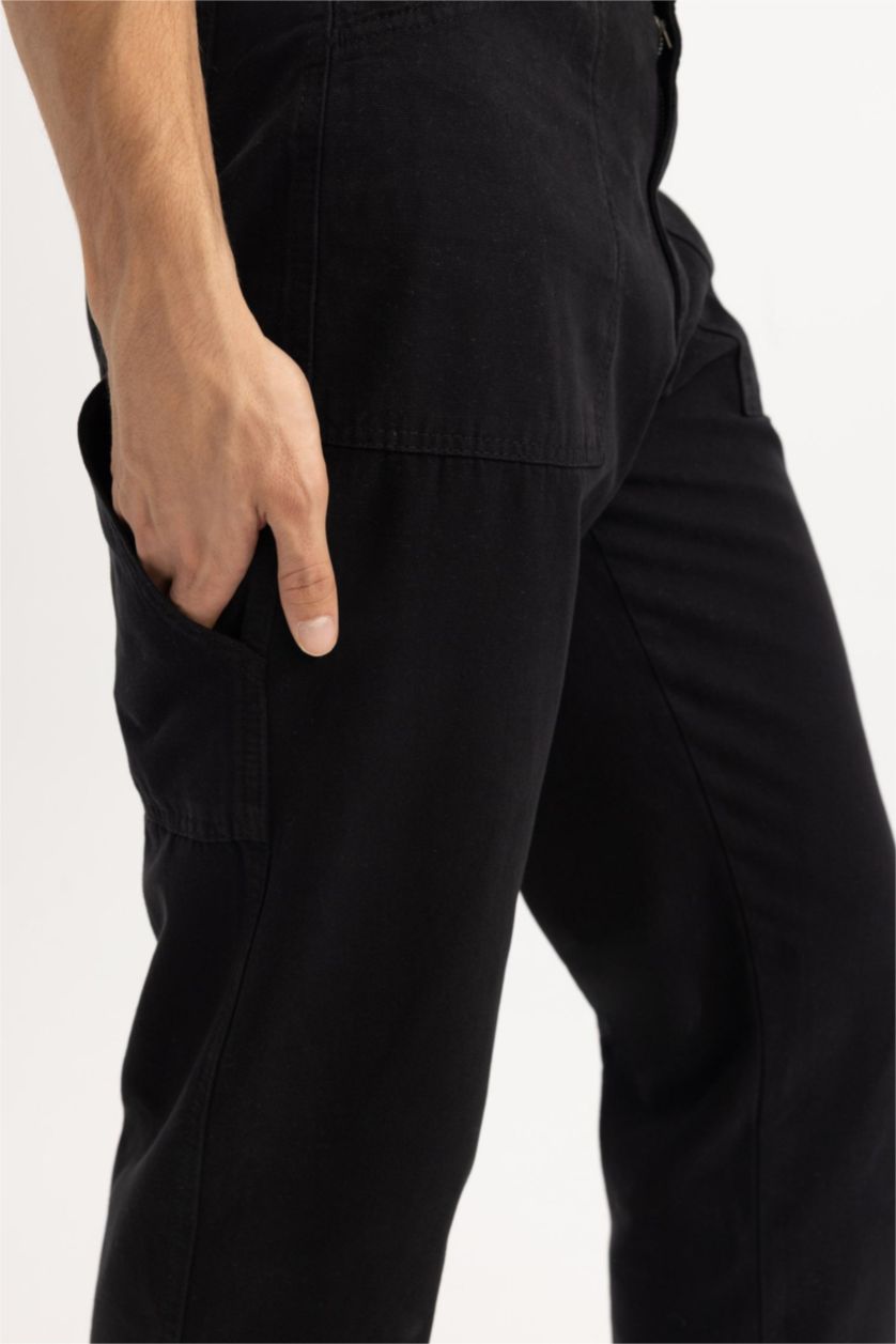 MAN Black Straight Fit Normal Waist Pipe Leg Trousers