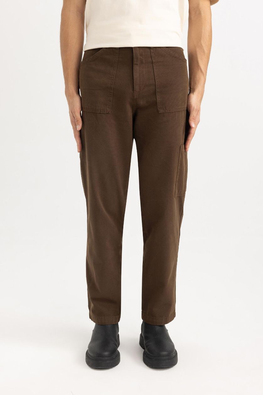 رجالي بني بنطلون قصة مستقيمة بخصر عادي