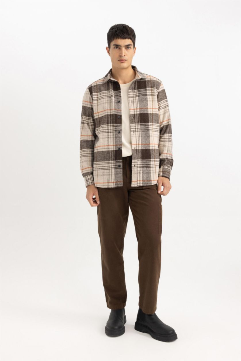 رجالي بني بنطلون قصة مستقيمة بخصر عادي