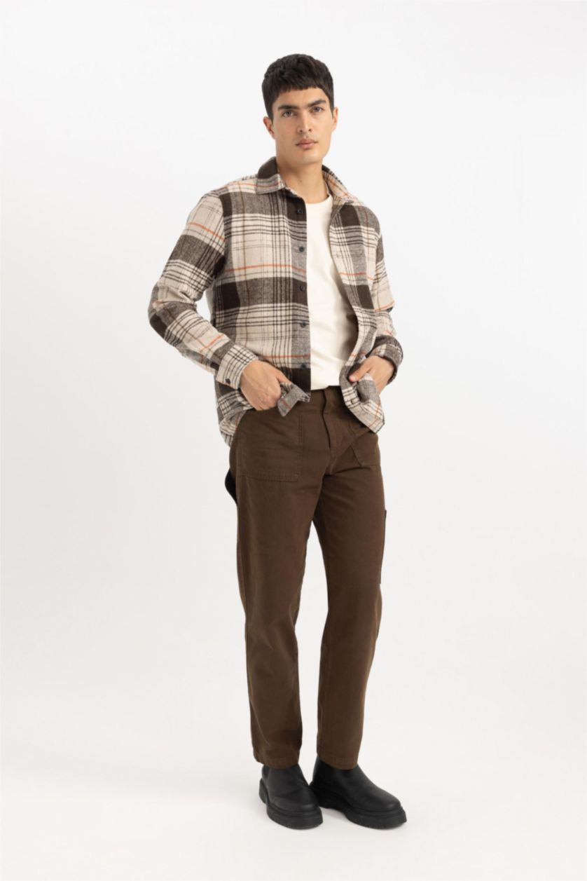 رجالي بني بنطلون قصة مستقيمة بخصر عادي