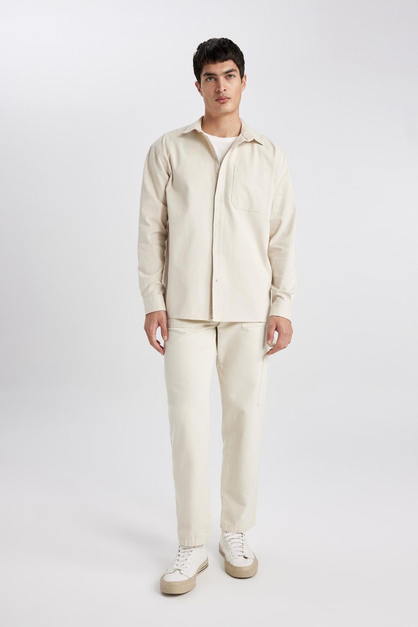 Man Ecru Straight Fit Normal Waist Pipe Leg Trousers