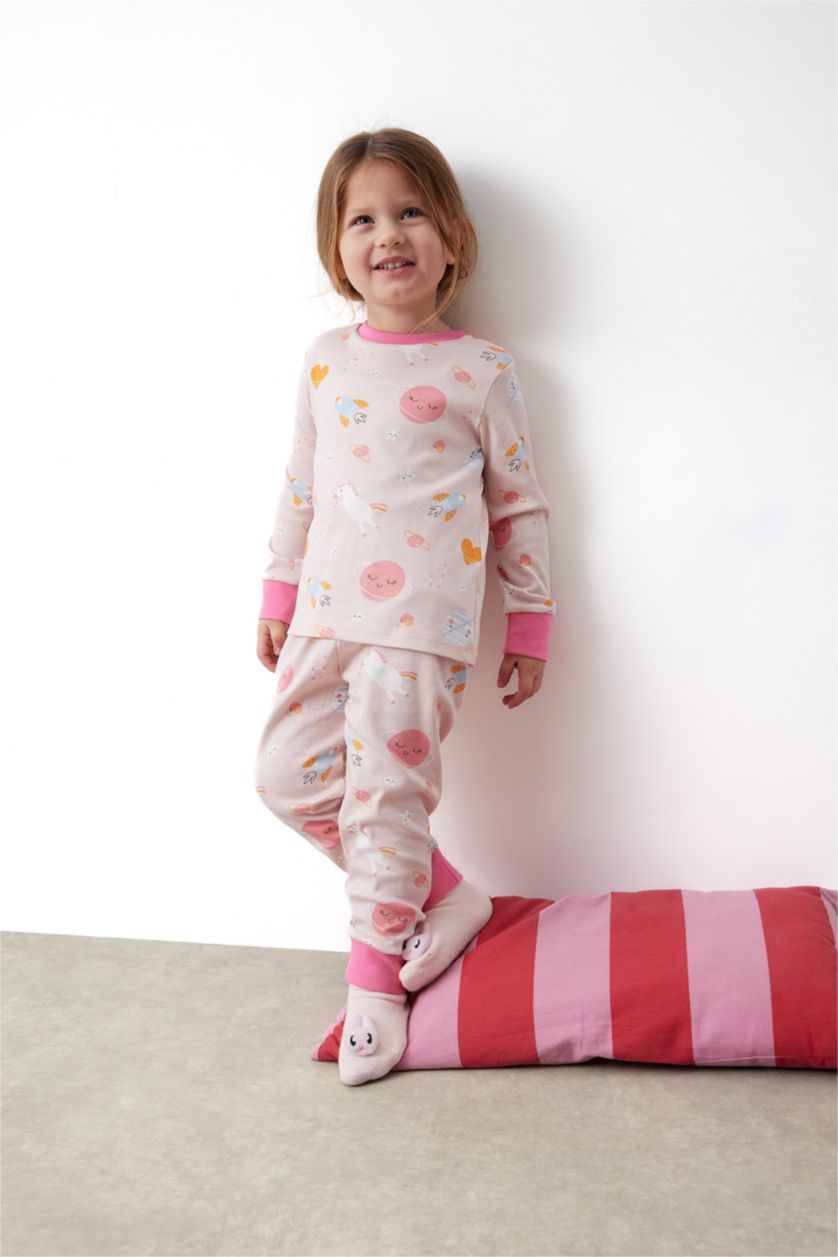 BABY GIRL Light Pink Baby Girl Patterned Long Sleeve Pajama Set
