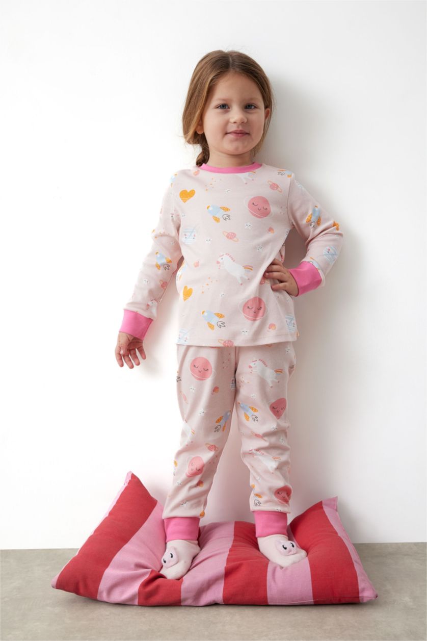 BABY GIRL Light Pink Baby Girl Patterned Long Sleeve Pajama Set