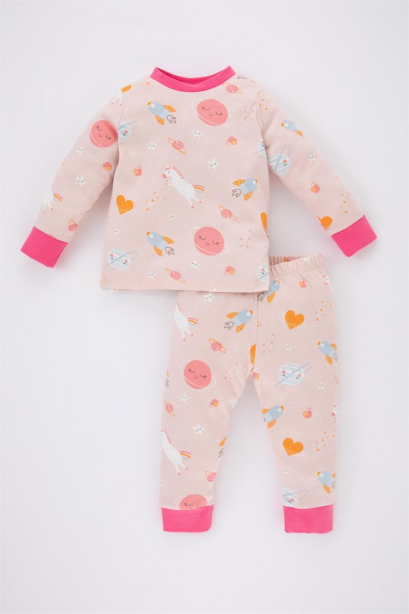 BABY GIRL Light Pink Baby Girl Patterned Long Sleeve Pajama Set