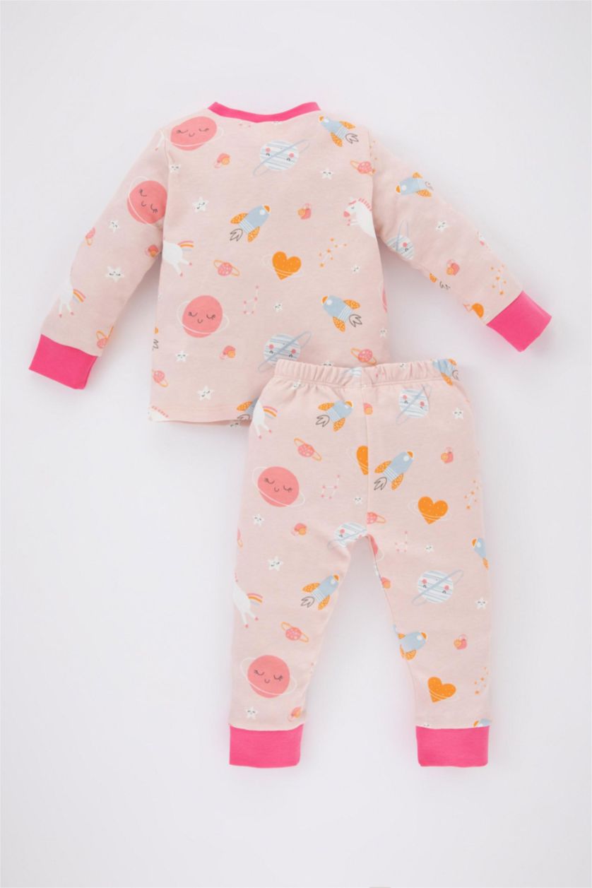 BABY GIRL Light Pink Baby Girl Patterned Long Sleeve Pajama Set