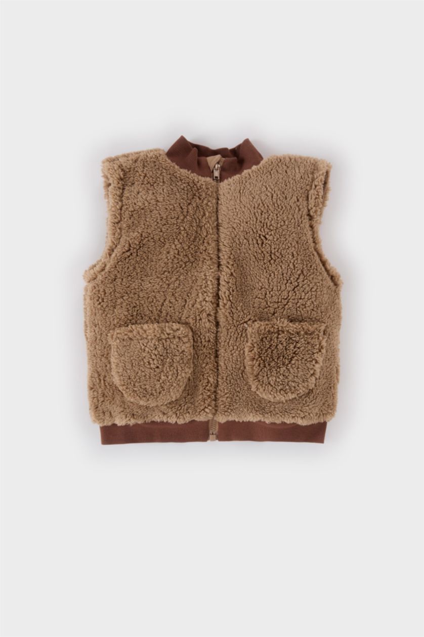 BÉBÉ GARÇON Beige Gilet en peluche à col montant zippé avec poches pour BéBé Garçon