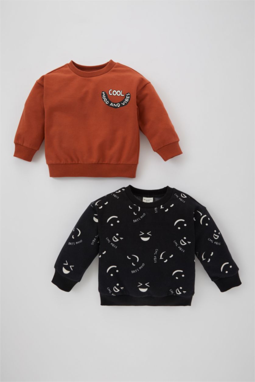 Малыши мальчики Темно-оранжевый Свитшот с принтом из тонкой ткани для малышей мальчиков, 2 пары