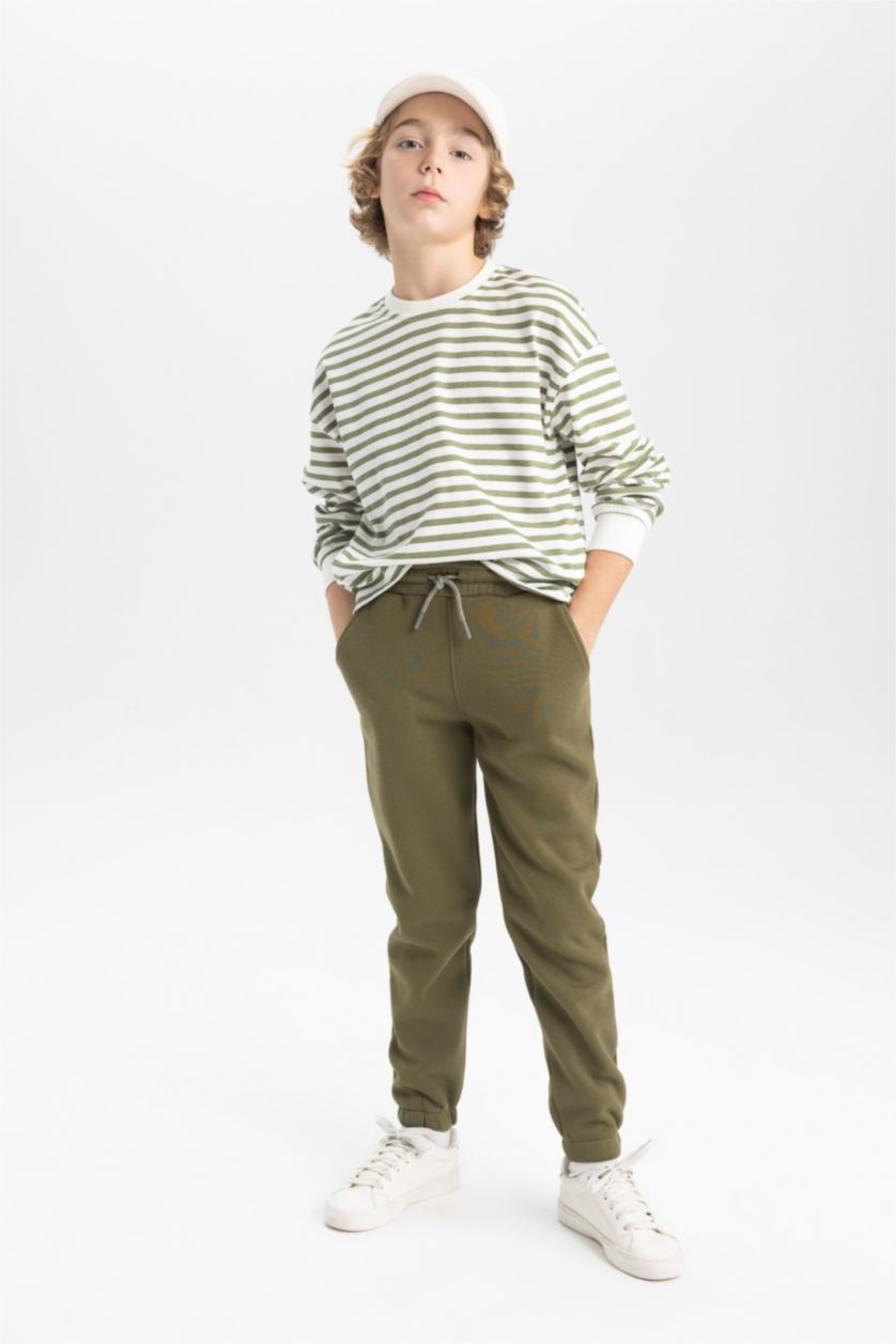 BOYS & TEENS Light Khaki بنطلون قماش سميك قصة عادية