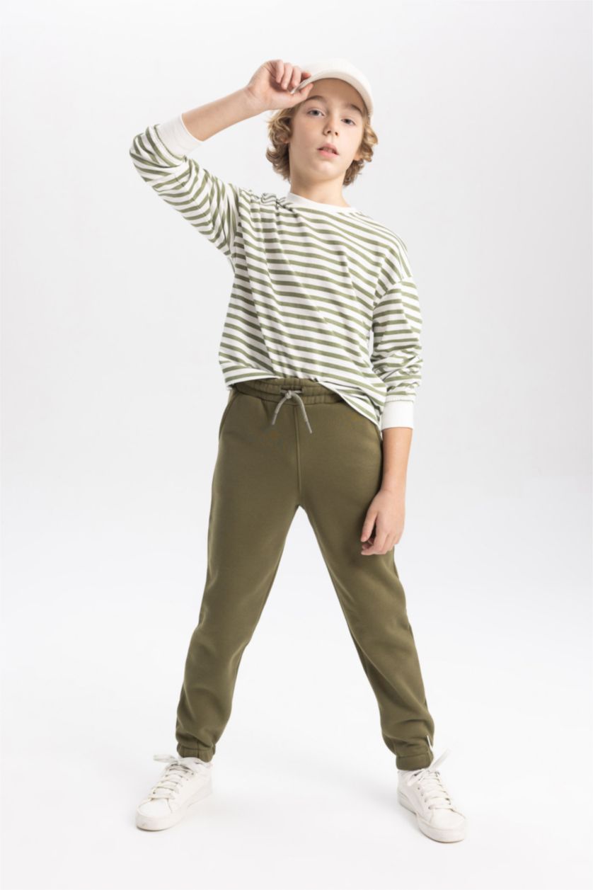 BOYS & TEENS Light Khaki بنطلون قماش سميك قصة عادية