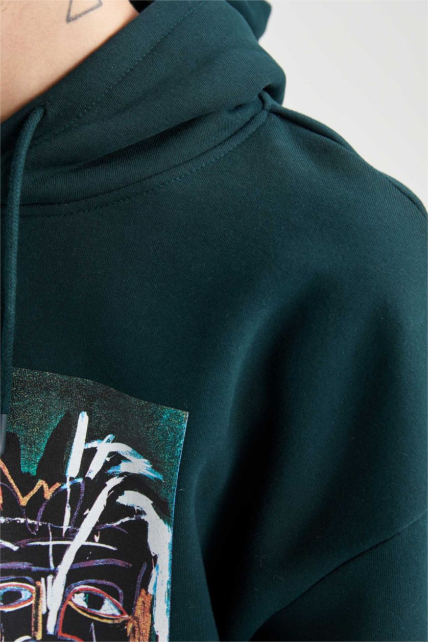 MAN Green Jean Michel Basquiat Oversize Fit Hooded Heavy Fabric Sweatshirt