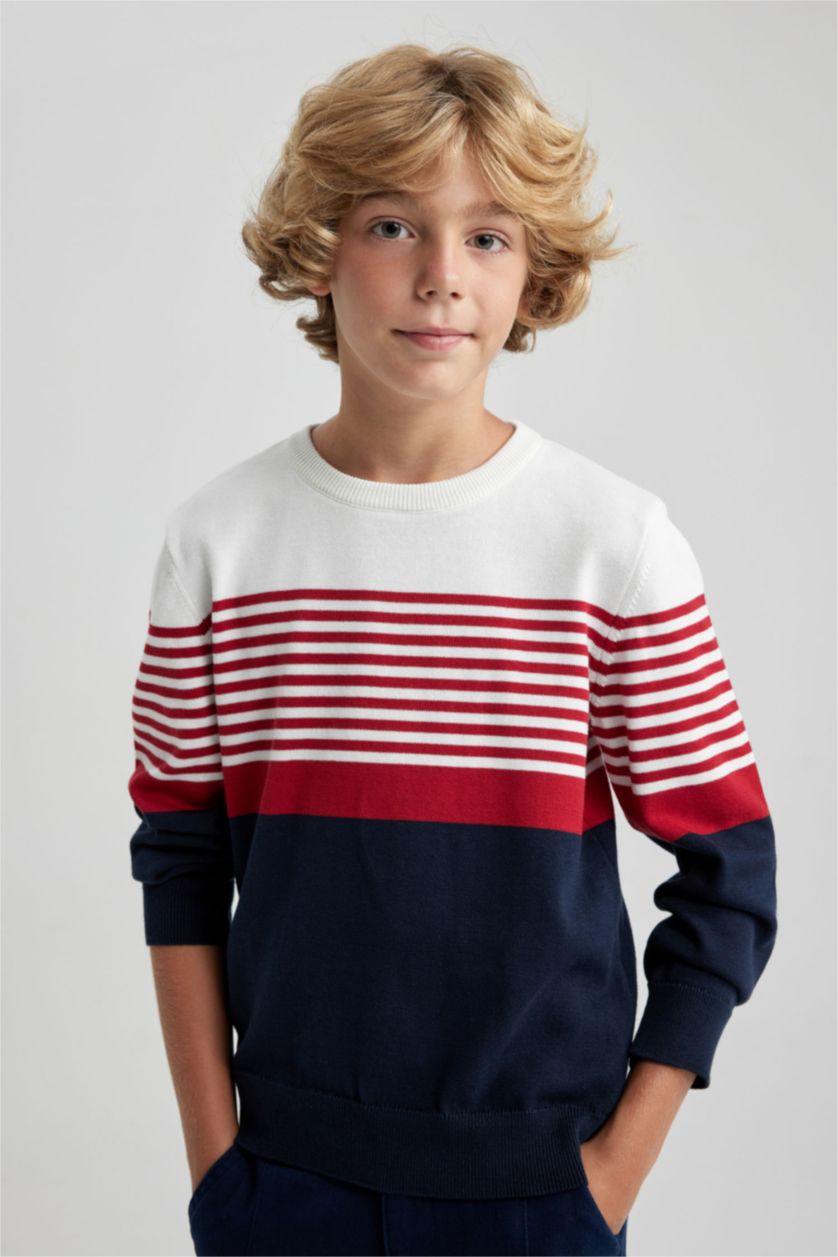 Мальчики и подростки Синий Свитер стандартного кроя с круглым вырезом для мальчиков