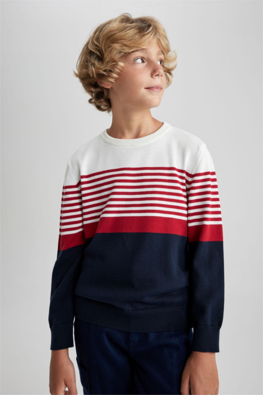 Мальчики и подростки Синий Свитер стандартного кроя с круглым вырезом для мальчиков