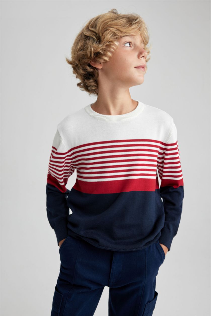 Мальчики и подростки Синий Свитер стандартного кроя с круглым вырезом для мальчиков