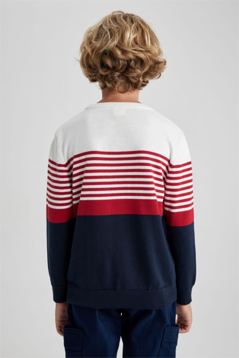 Мальчики и подростки Синий Свитер стандартного кроя с круглым вырезом для мальчиков