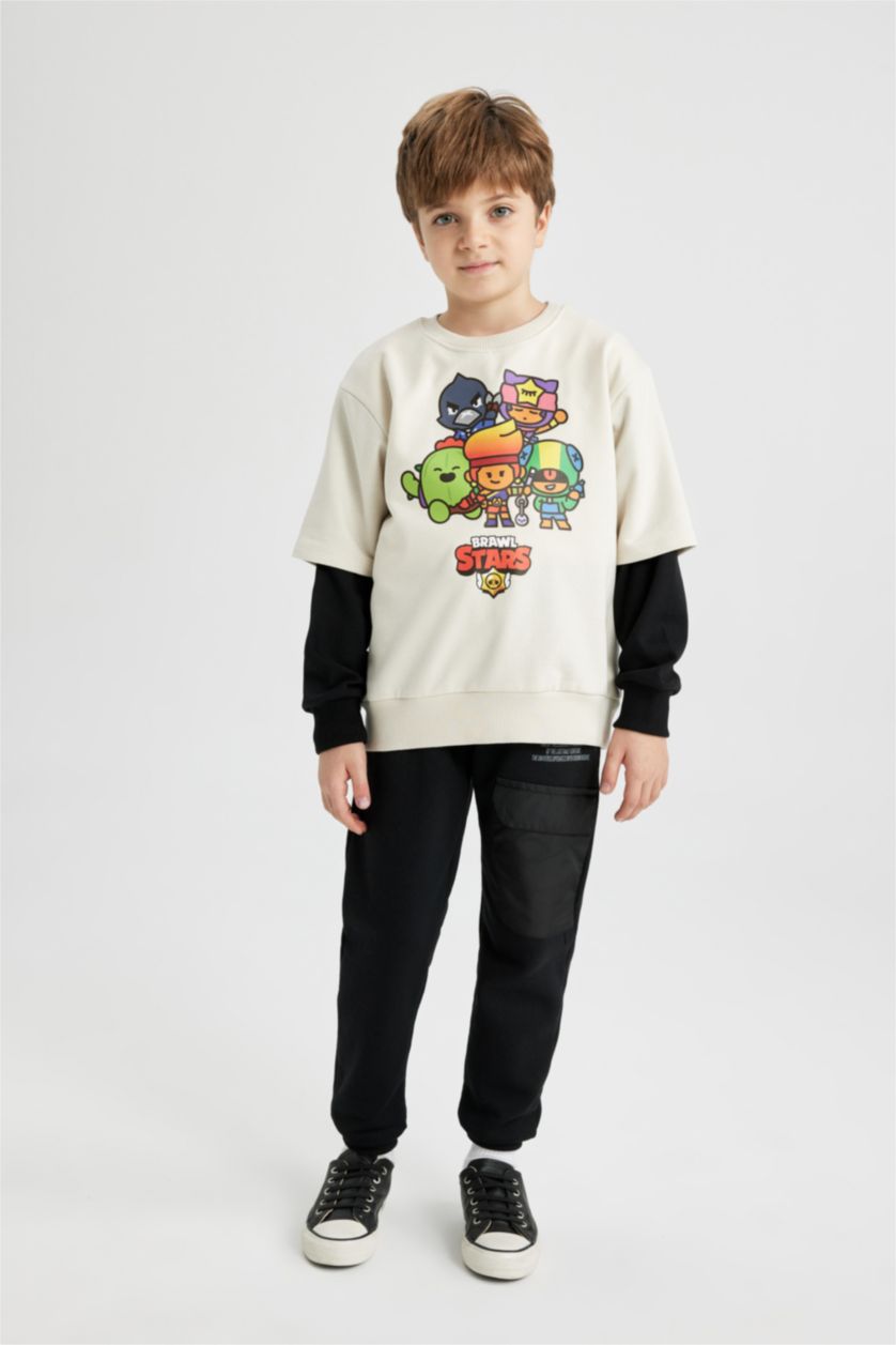Boys & Teens Ecru Regular Fit Brawl Stars Crew Neck Sweatshirt