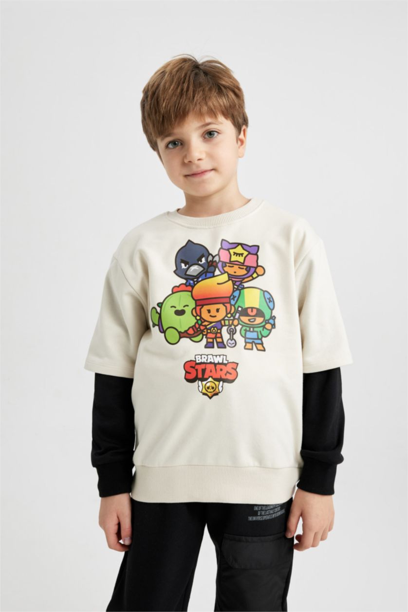 Boys & Teens Ecru Regular Fit Brawl Stars Crew Neck Sweatshirt