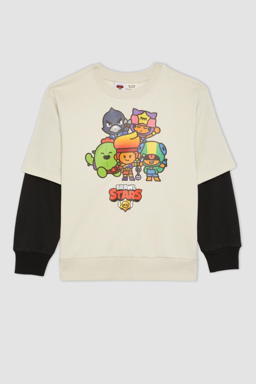 Boys & Teens Ecru Regular Fit Brawl Stars Crew Neck Sweatshirt