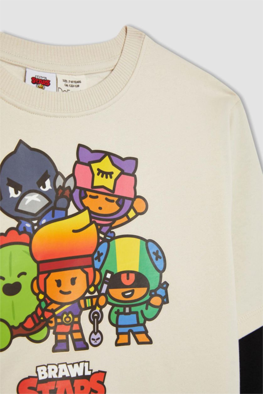 Boys & Teens Ecru Regular Fit Brawl Stars Crew Neck Sweatshirt
