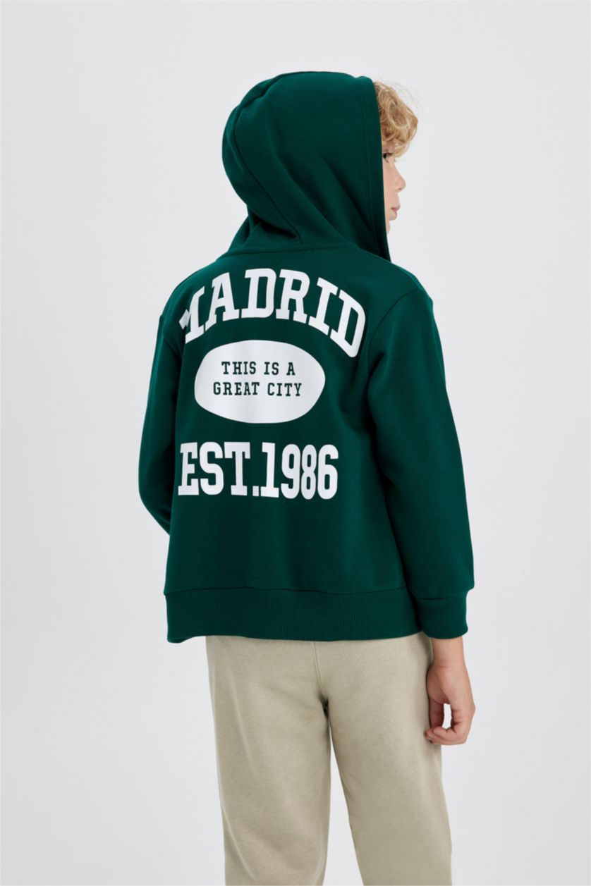 BOYS & TEENS Dark Green Regular Fit Hooded Cardigan