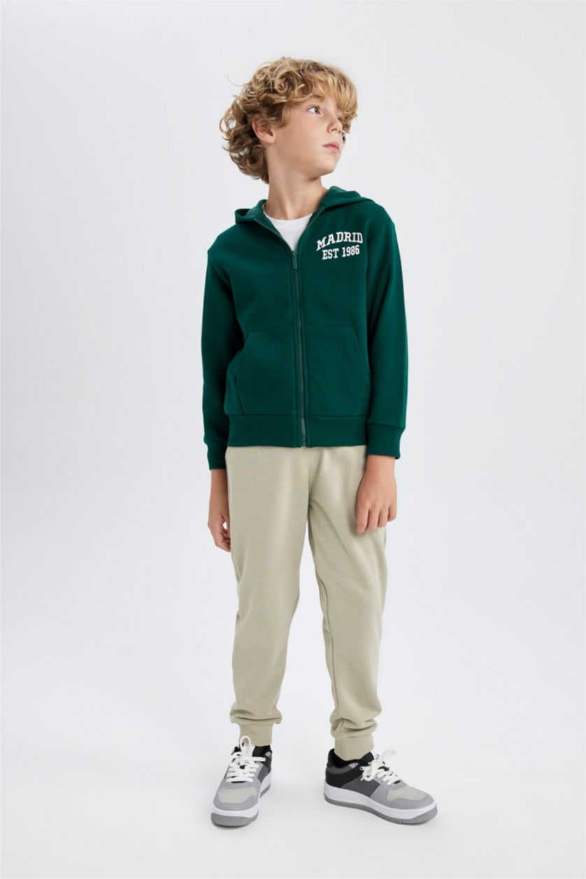 BOYS & TEENS Dark Green Regular Fit Hooded Cardigan