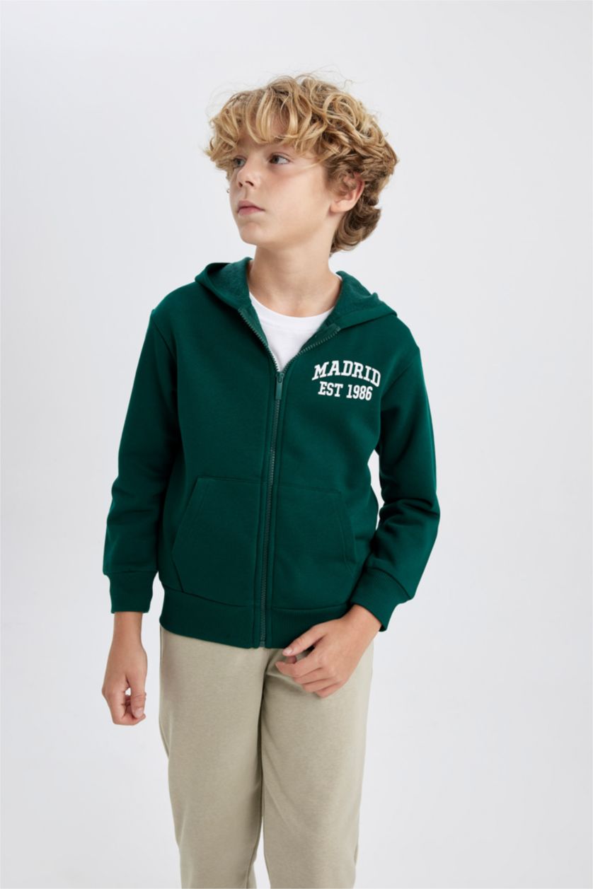 BOYS & TEENS Dark Green Regular Fit Hooded Cardigan
