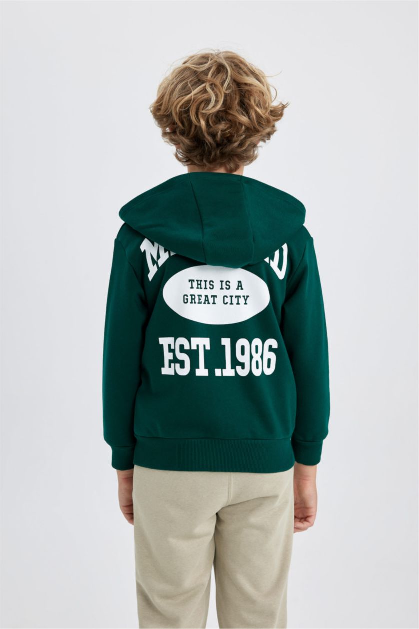 BOYS & TEENS Dark Green Regular Fit Hooded Cardigan