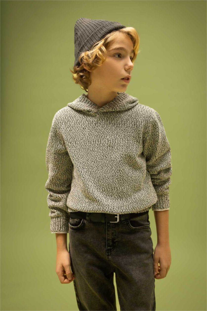 Young Boys - Teen Boys Ecru Boy Hooded Knitted Pullover