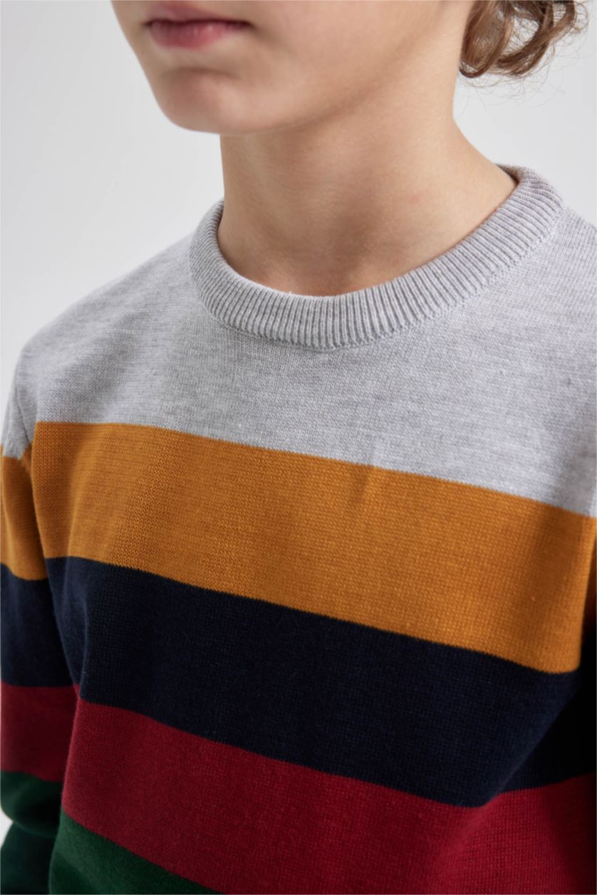 أولادي ميلانج رمادي فاتح بلوفر اولادي تريكو قصة عادية برقبة مستديرة ميلانج رمادي فاتح