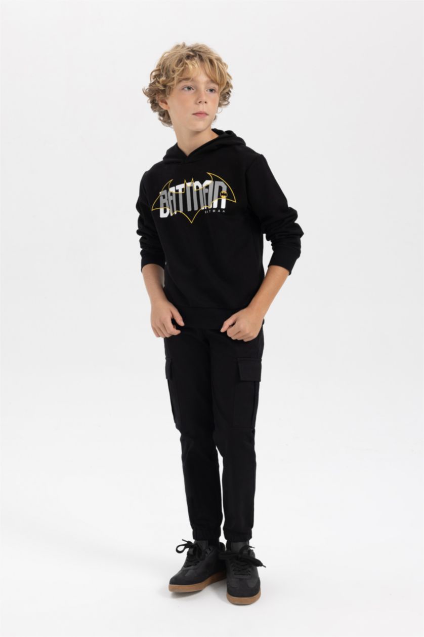 أولاد أسود سويت شيرت ولادي قصة عادية بغطاء للرأس من باتمان