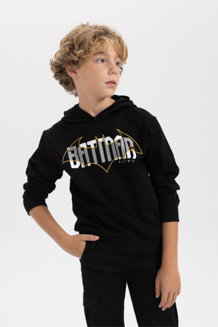 أولاد أسود سويت شيرت ولادي قصة عادية بغطاء للرأس من باتمان