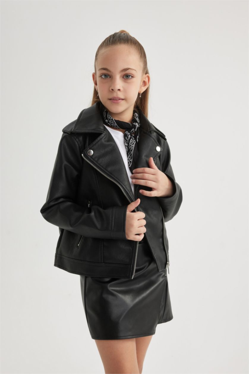GIRLS & TEENS Black Girl Waterproof Faux Leather Jacket