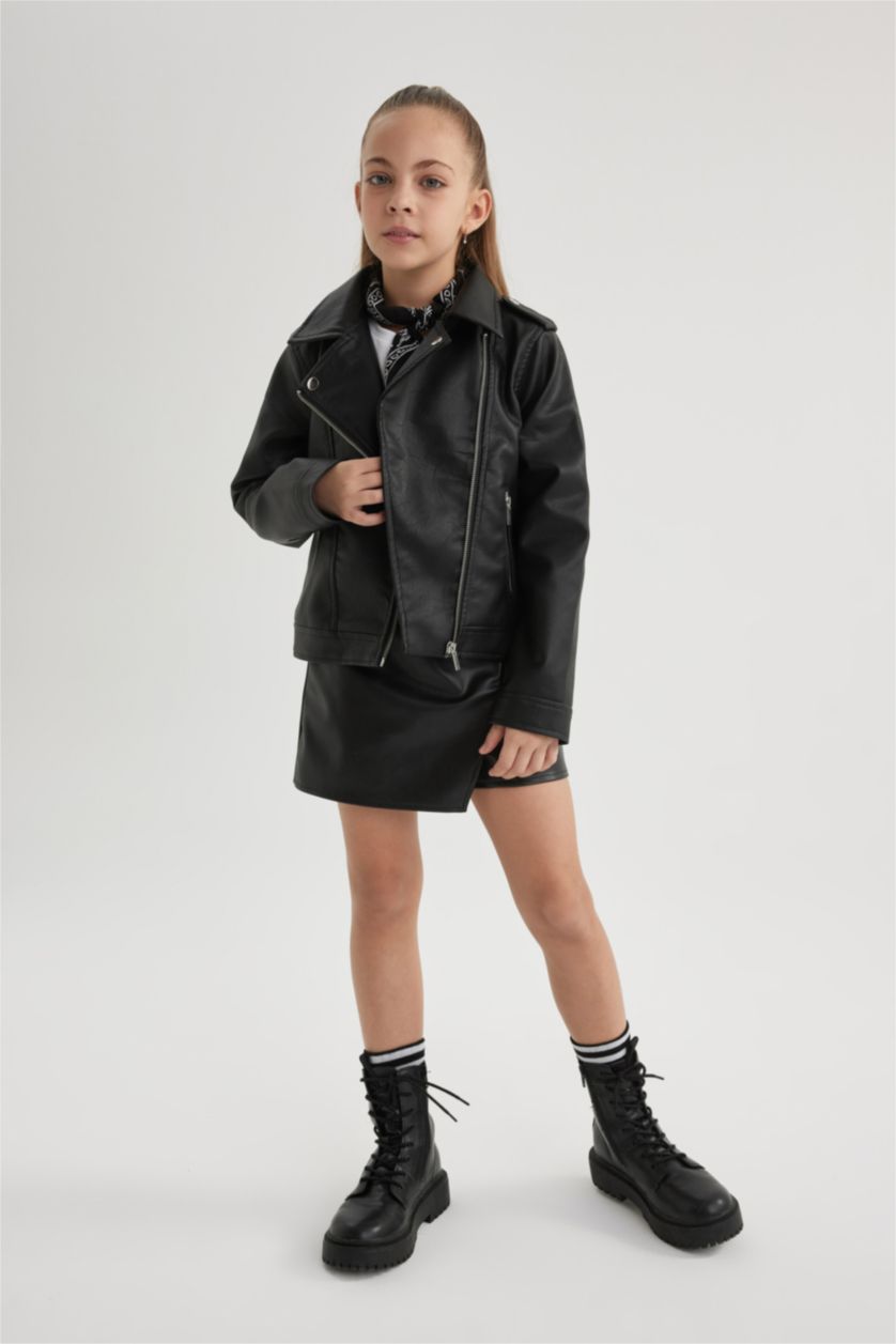 GIRLS & TEENS Black Girl Waterproof Faux Leather Jacket