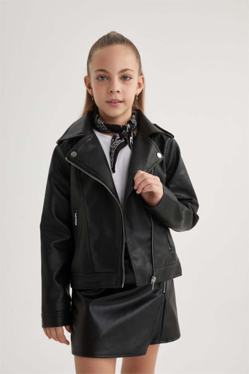 GIRLS & TEENS Black Girl Waterproof Faux Leather Jacket