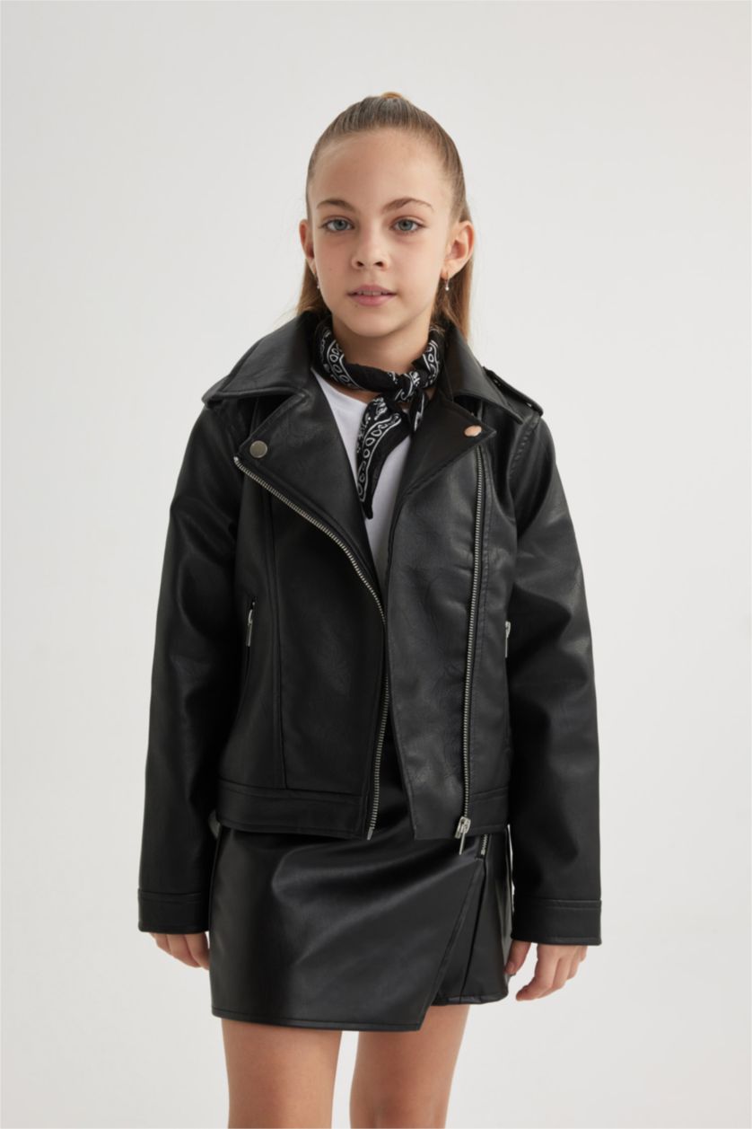 GIRLS & TEENS Black Girl Waterproof Faux Leather Jacket