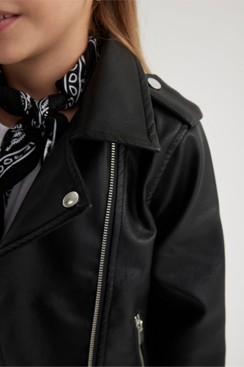 GIRLS & TEENS Black Girl Waterproof Faux Leather Jacket