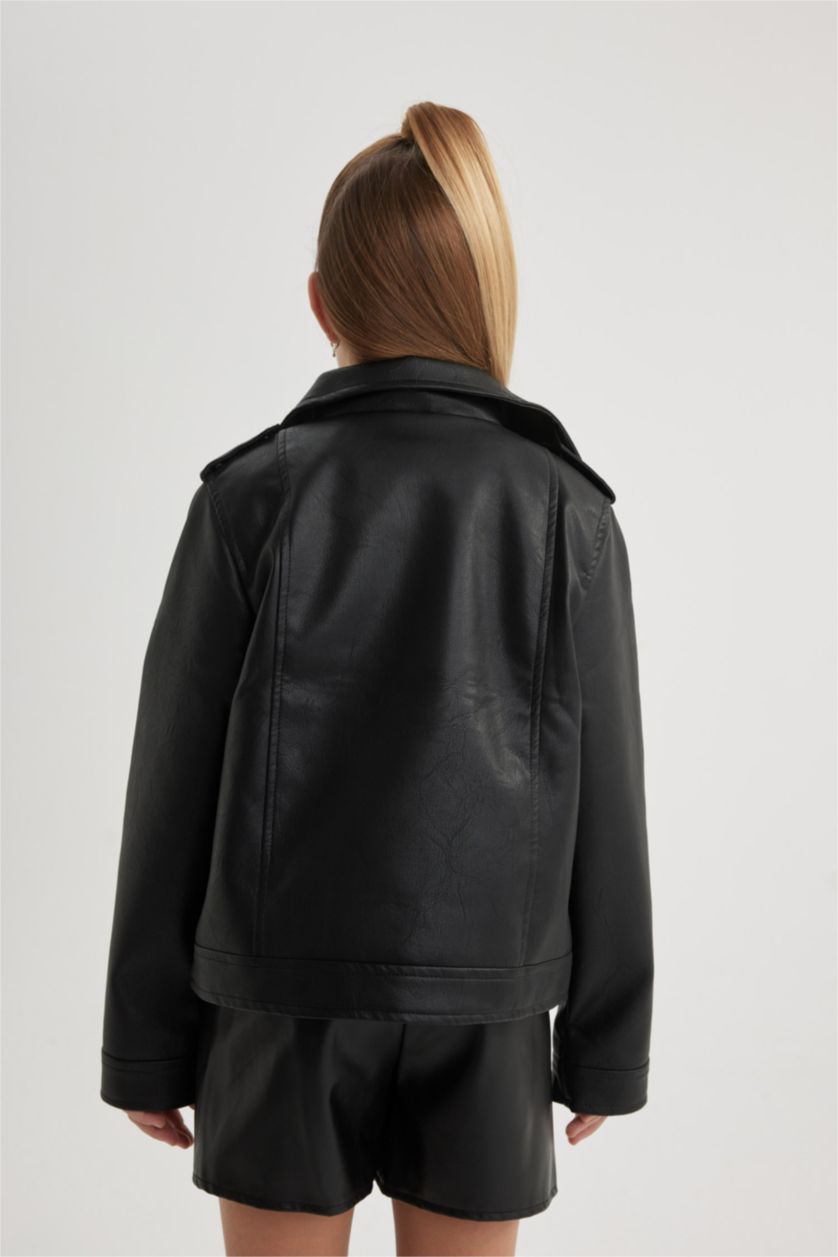 GIRLS & TEENS Black Girl Waterproof Faux Leather Jacket