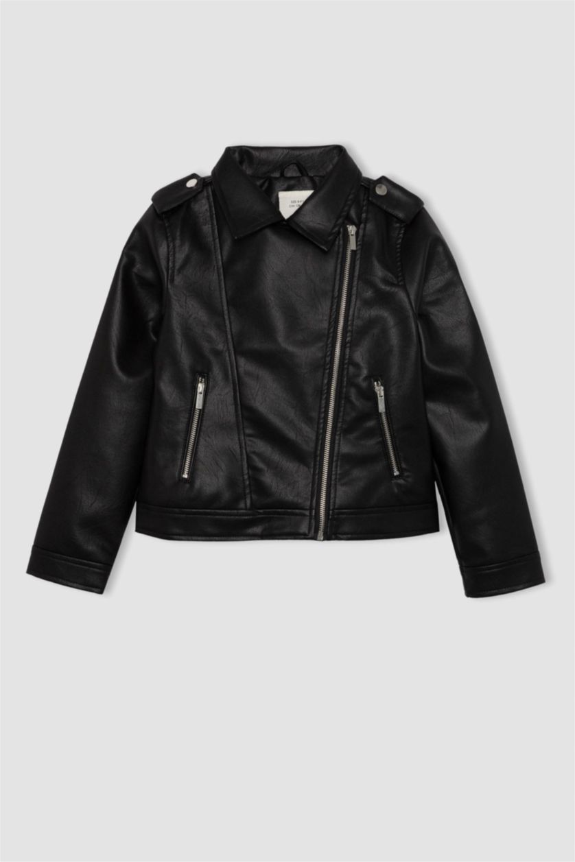 GIRLS & TEENS Black Girl Waterproof Faux Leather Jacket