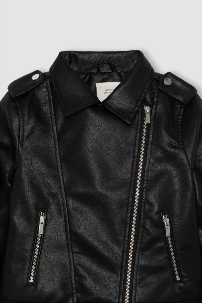 GIRLS & TEENS Black Girl Waterproof Faux Leather Jacket