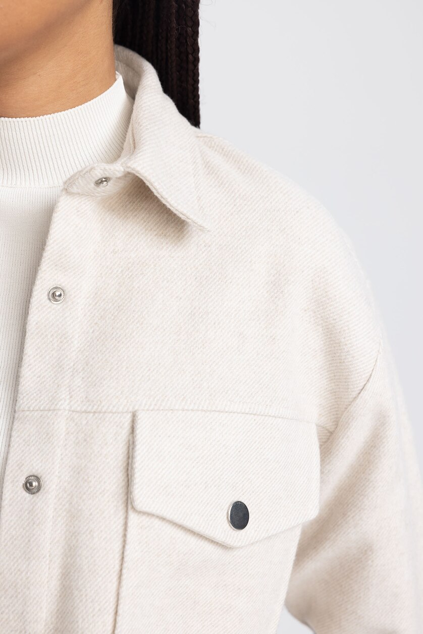 Woman Light Beige Regular Fit Flanel Long Sleeve Shirt