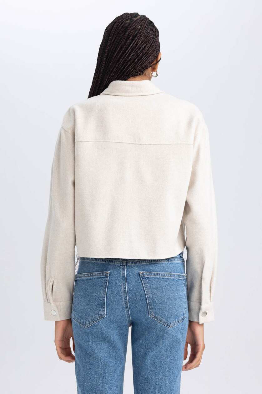Woman Light Beige Regular Fit Flanel Long Sleeve Shirt