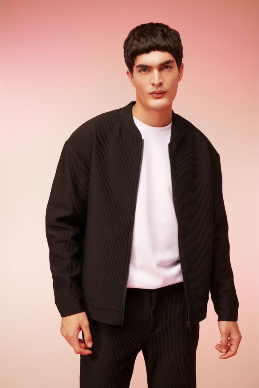 MAN Black Relax Fit College Collar Bomber Jacket