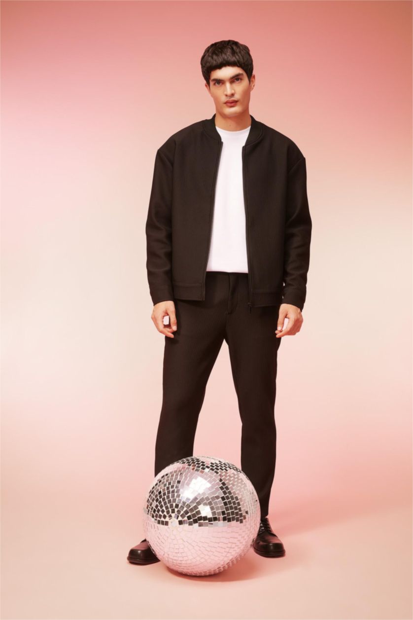 MAN Black Relax Fit College Collar Bomber Jacket