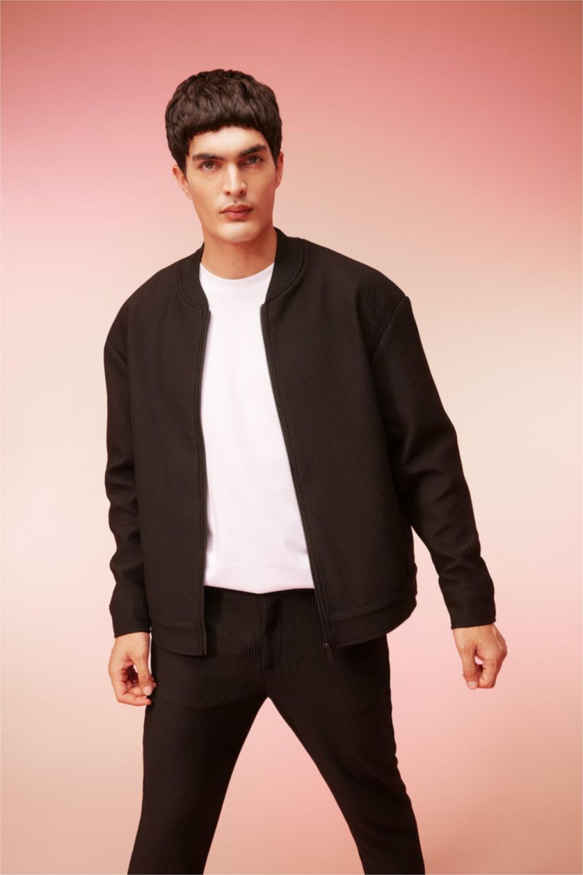 MAN Black Relax Fit College Collar Bomber Jacket