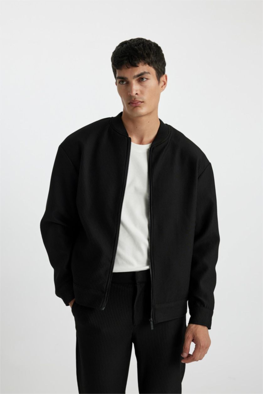 MAN Black Relax Fit College Collar Bomber Jacket