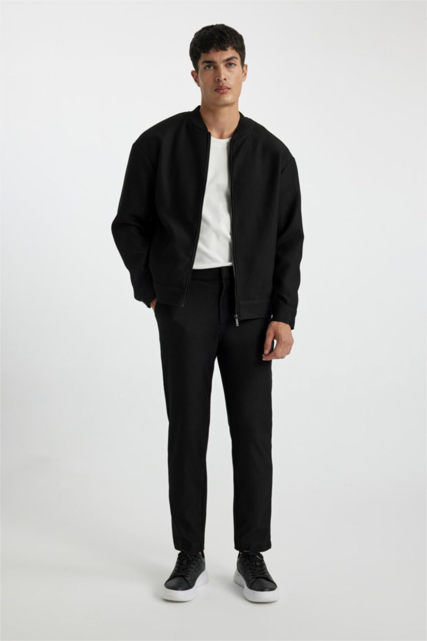 MAN Black Relax Fit College Collar Bomber Jacket