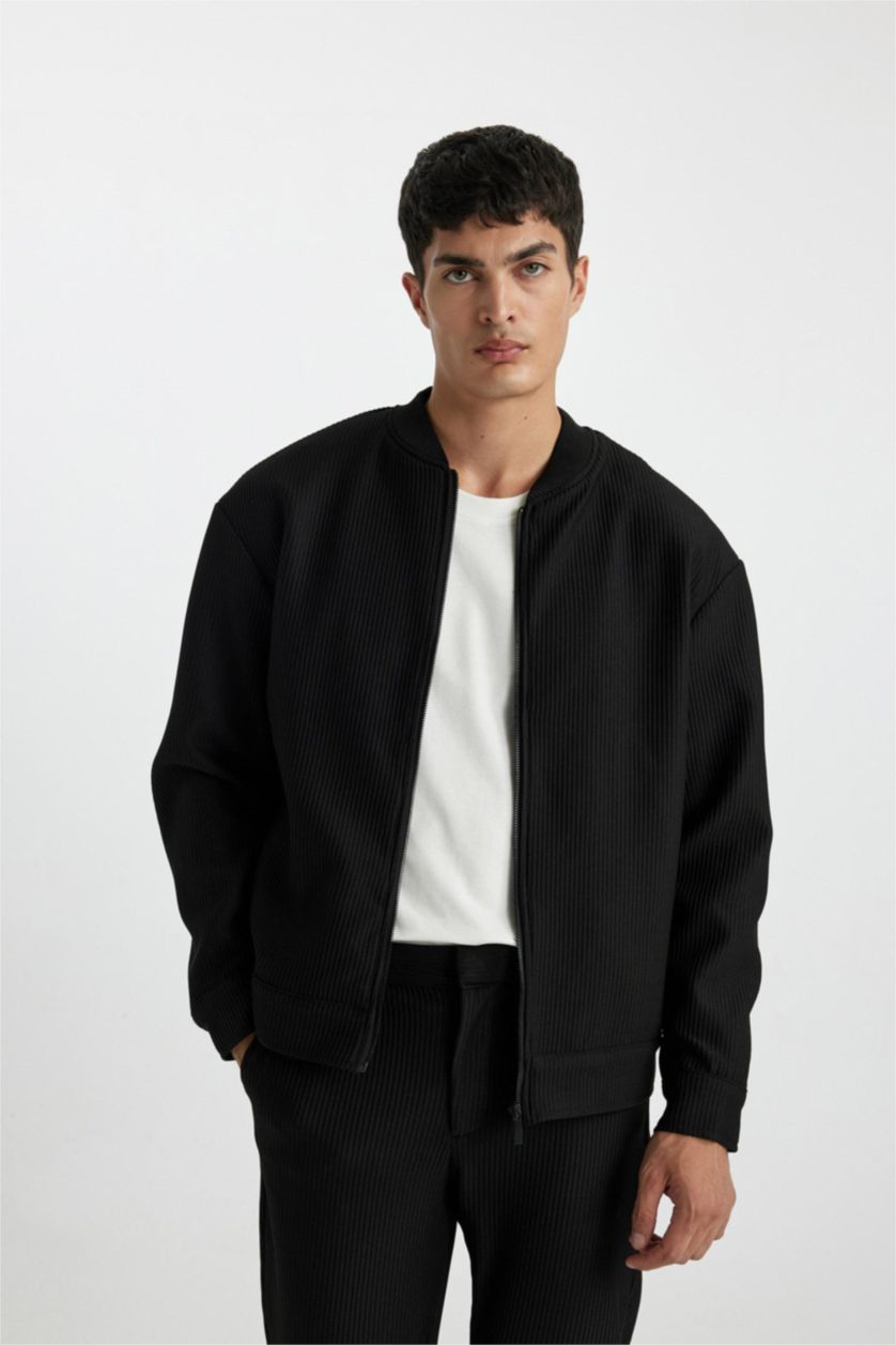 MAN Black Relax Fit College Collar Bomber Jacket