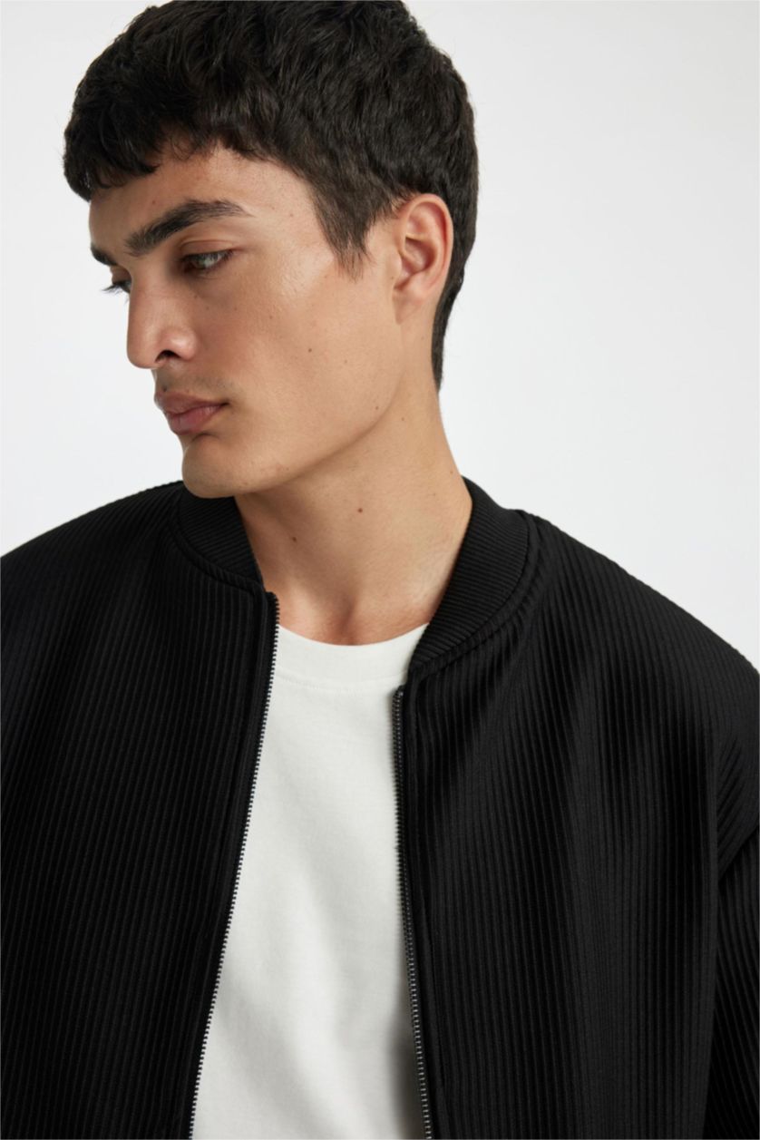 MAN Black Relax Fit College Collar Bomber Jacket