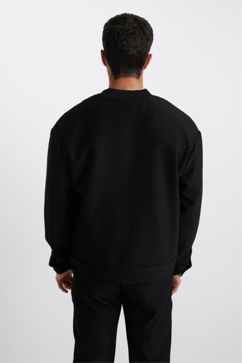 MAN Black Relax Fit College Collar Bomber Jacket