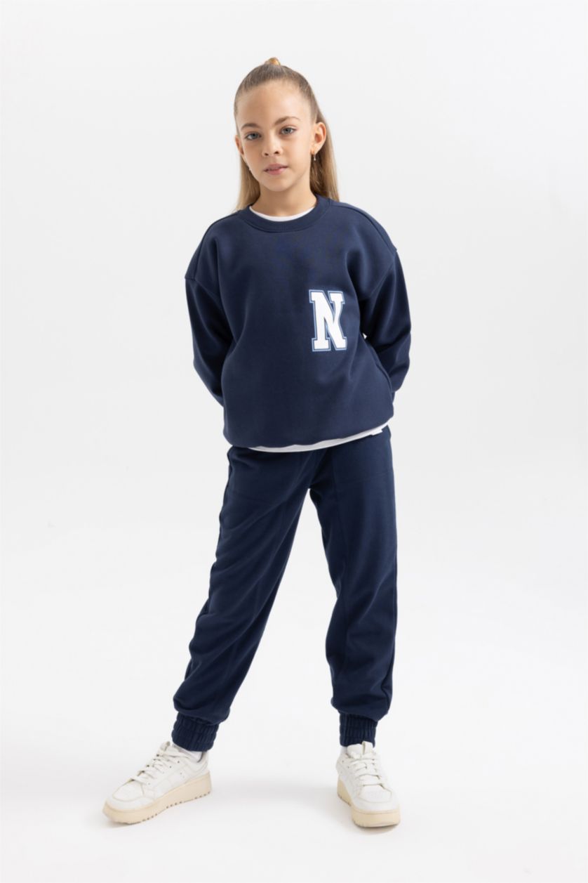 GIRLS & TEENS NAVY بنطلون قماش سميك جوجر فيت